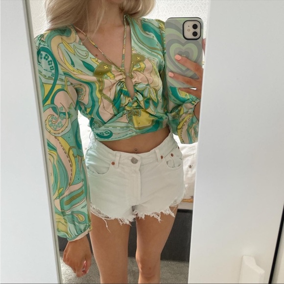 NEW Zara Retro 70’s Vibe Holly Long Sleeve Resortwear Top XS - Picture 5 of 5